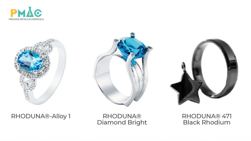 Three popular Rhodium electroplating chemicals currently in use.