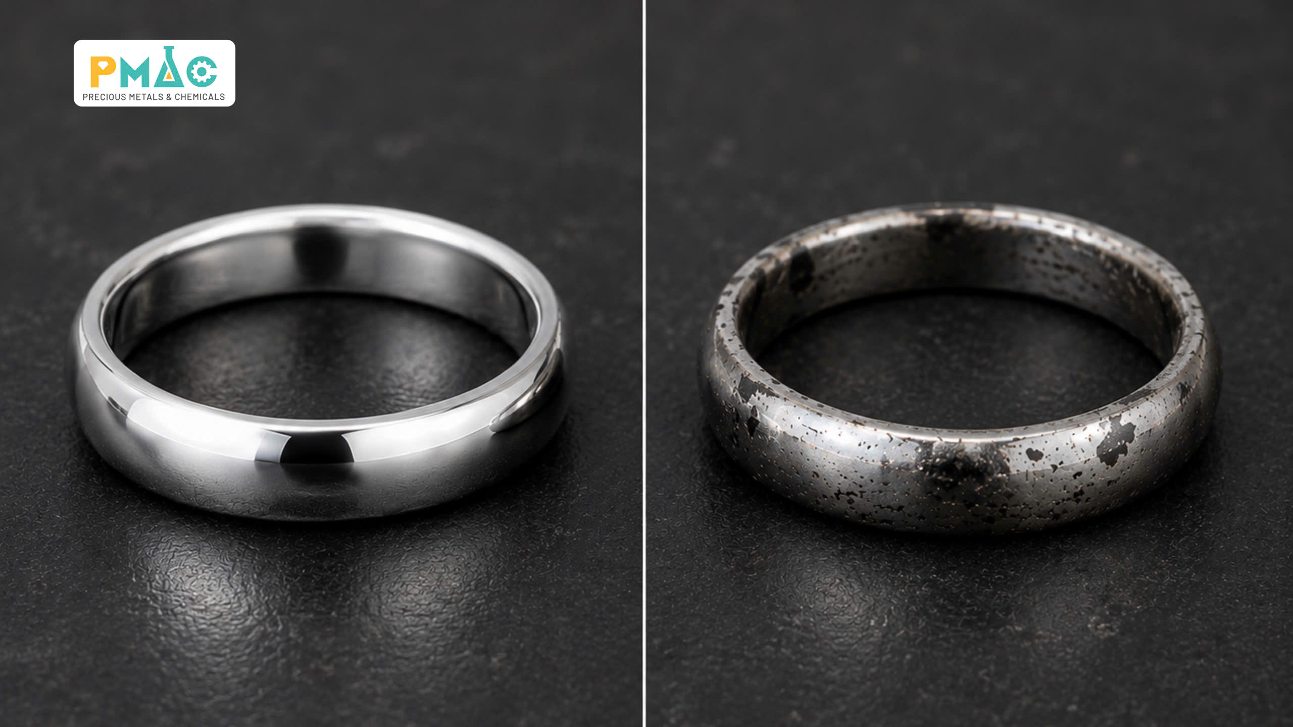 Figure 1: Comparison between a standard Rhodium coating and a darkened Rhodium coating